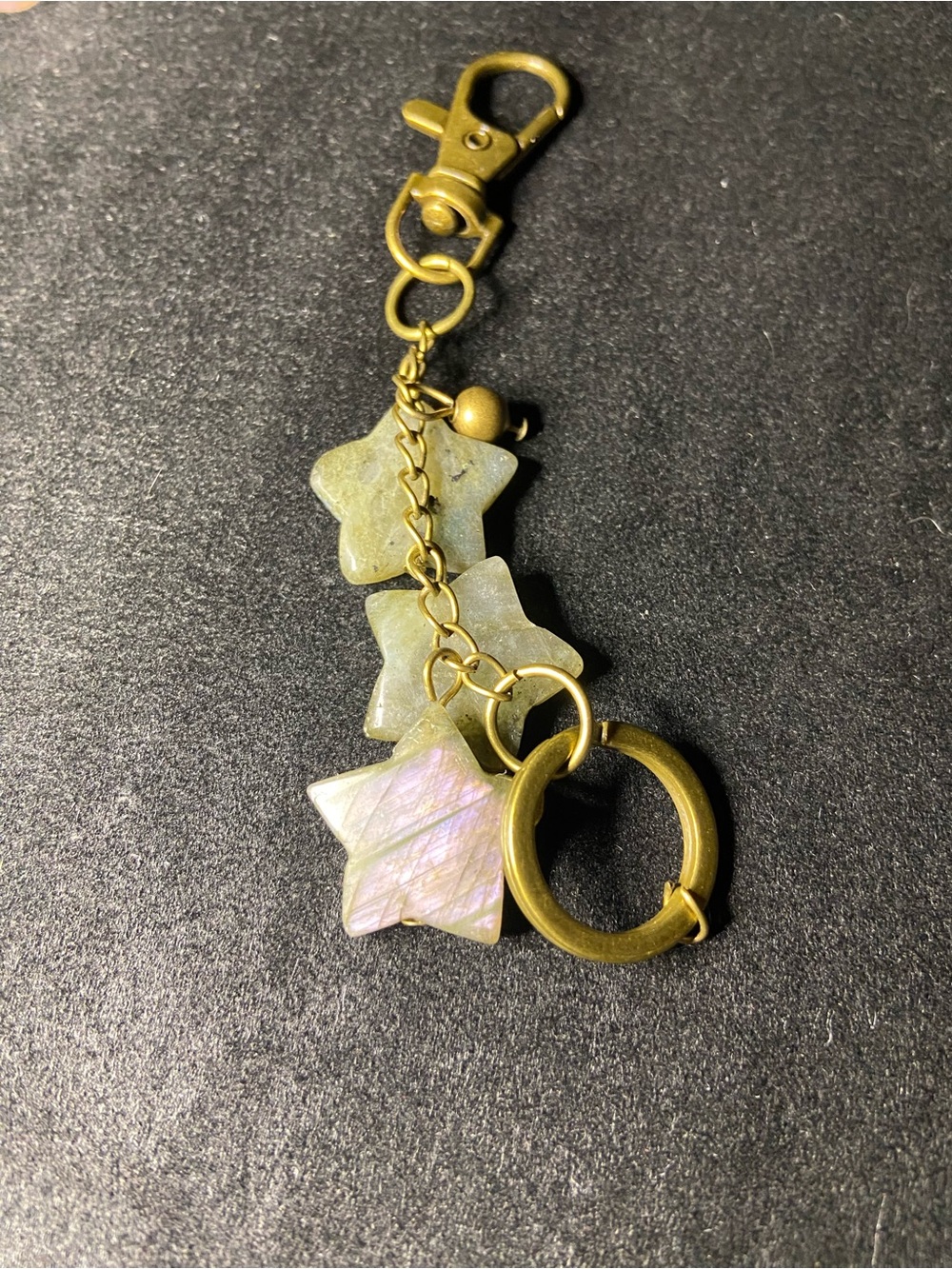 Brass Star Charm Keychain with Iridescent Stone Stars - Women Accessories